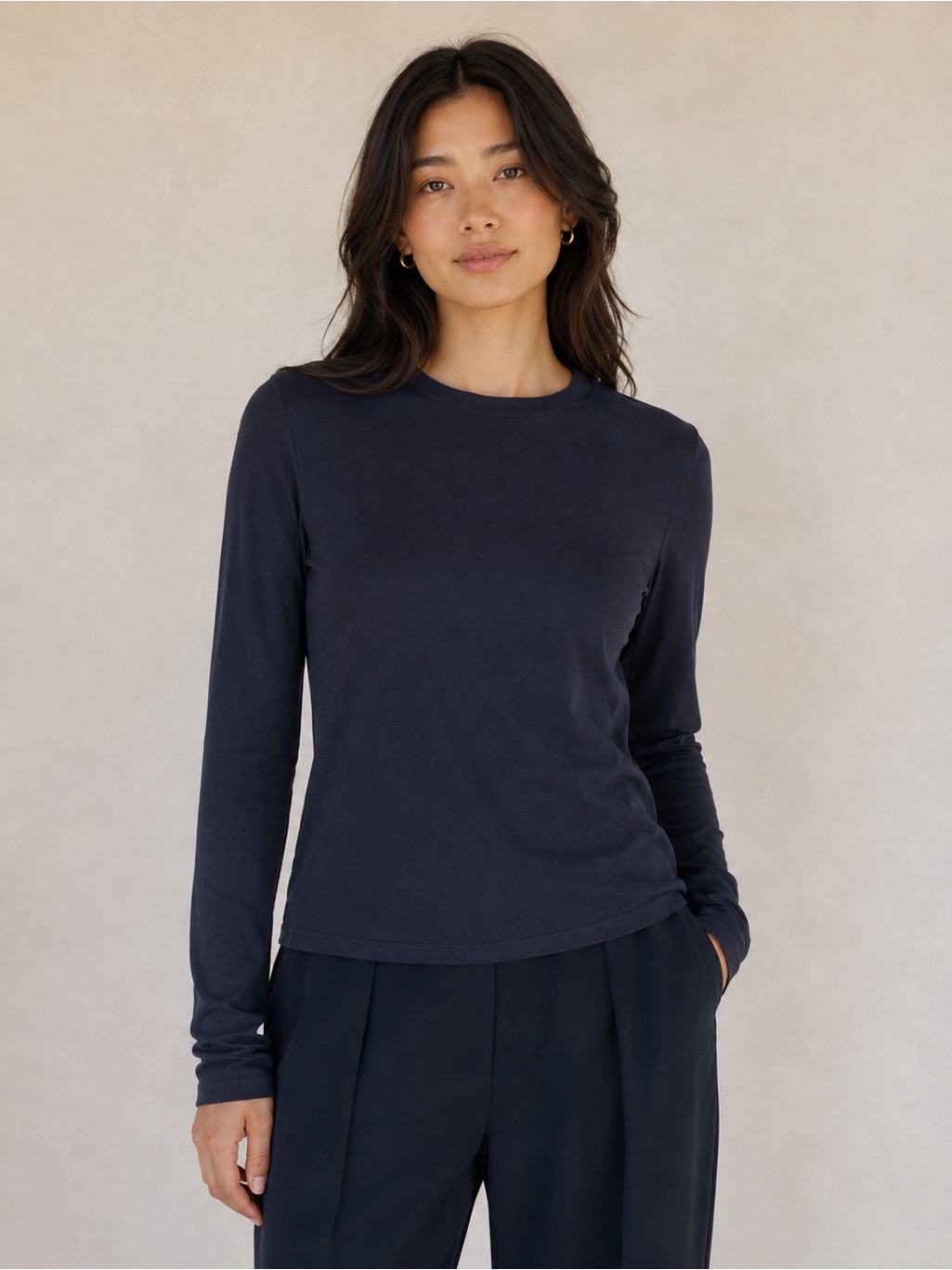 New Vince Clean Fit Crew Long Sleeve Top Navy Xl Nwt